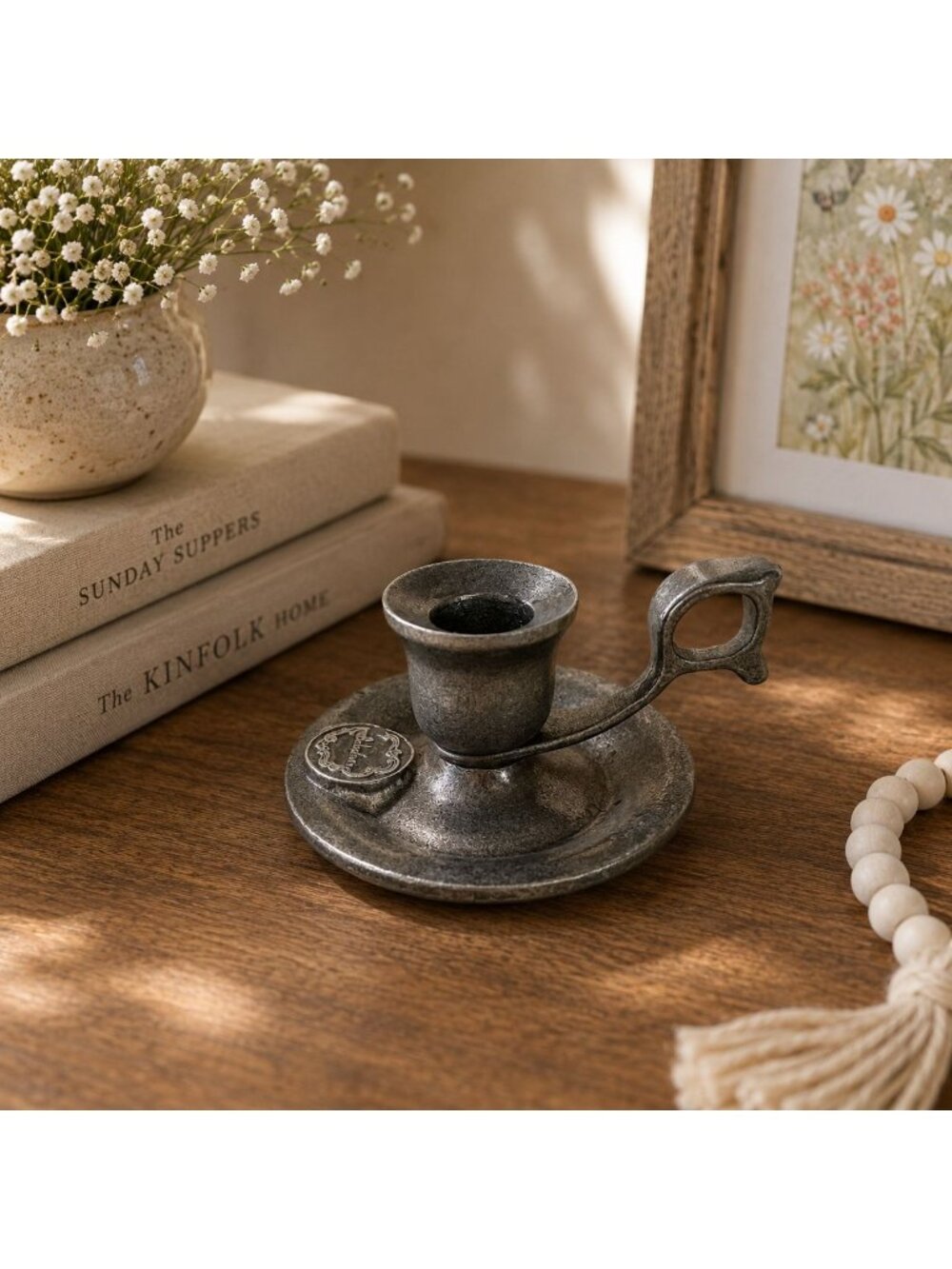 Vintage Frankham Pewter Chamberstick Candle Stick Holder Schwans Chambermaid